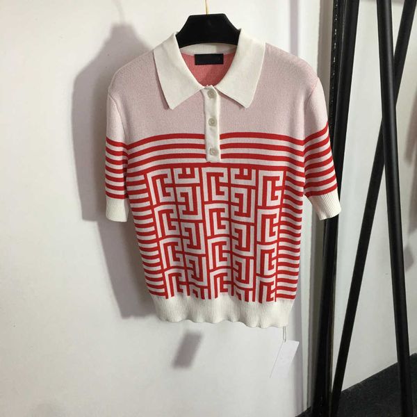 23ss womens knits womens designer clothing striped maze pattern polo neck short-sleeved sweater womens clothes, White
23ss womens knits womens designer clothing striped maze pattern polo neck short-sleeved sweater womens clothes, White