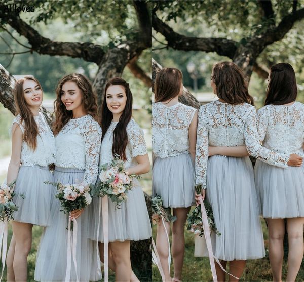 two pieces lace bridemsmaid dresses rustic country jewel neck grey tulle a line long maid of honor gown floor length wedding guest party dre, White;pink
two pieces lace bridemsmaid dresses rustic country jewel neck grey tulle a line long maid of honor gown floor length wedding guest party dre, White;pink