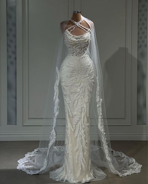 elegant mermaid wedding dresses sleeveless bateau straps halter beaded sequins appliques 3d lace plus size diamonds bridal gowns plus size v, White
elegant mermaid wedding dresses sleeveless bateau straps halter beaded sequins appliques 3d lace plus size diamonds bridal gowns plus size v, White