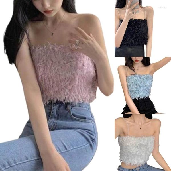 women's tanks women crop sleeveless solid color camisoles fluffy plush night party clubwear with spaghetti strap for girl y1qd, White
women's tanks women crop sleeveless solid color camisoles fluffy plush night party clubwear with spaghetti strap for girl y1qd, White