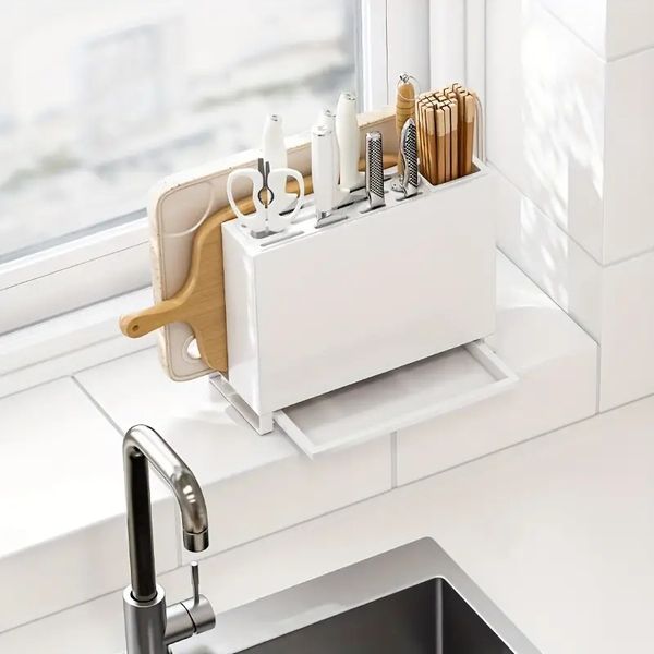 Block 1pc & Utensil Holder, Metal Blocks Knife Holder Drainage Hole, Modern Kitchen Countertop Organizer With White Tray, For Knife, Cutting Board, Spoon s ,
Block 1pc & Utensil Holder, Metal Blocks Knife Holder Drainage Hole, Modern Kitchen Countertop Organizer With White Tray, For Knife, Cutting Board, Spoon s ,