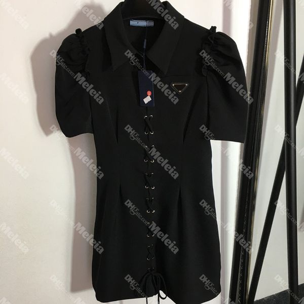 women casual dress designer triangle badge dresses lapel neck short sleeve ladies dress, Black;gray
women casual dress designer triangle badge dresses lapel neck short sleeve ladies dress, Black;gray
