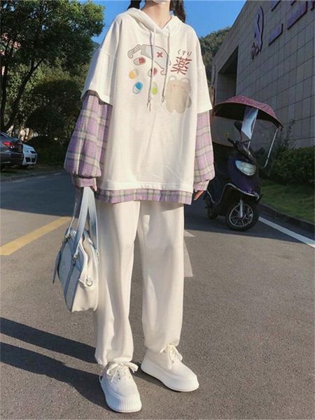 pants autumn winter new korean suit women 2022 casual loose fake twopiece sweatshirt + corduroy wideleg pants preppy twopiece suit, White
pants autumn winter new korean suit women 2022 casual loose fake twopiece sweatshirt + corduroy wideleg pants preppy twopiece suit, White
