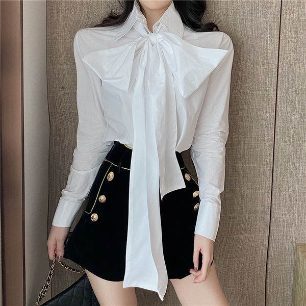 men's swimwear big bowtie collar laceup long sleeve women white shirt elegant office lady's blouse summer chemise blusa 230420
men's swimwear big bowtie collar laceup long sleeve women white shirt elegant office lady's blouse summer chemise blusa 230420