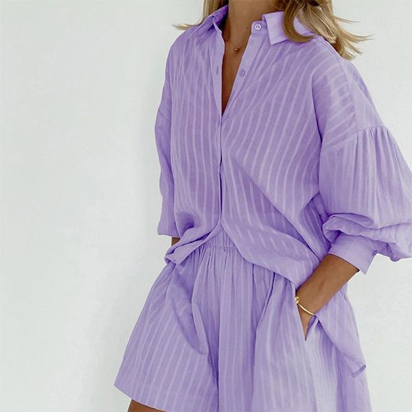 dress temperament women's suit twopiece shirt jacquard 2022 summer women's striped puff sleeves shorts commuting design casual, White
dress temperament women's suit twopiece shirt jacquard 2022 summer women's striped puff sleeves shorts commuting design casual, White