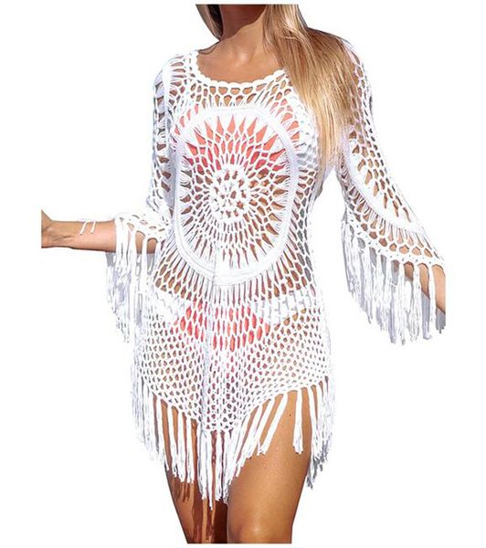 women's swimsuit cover up crochet bikini beach bathing suit hollow out tassel coverups swimwear beach top, White;black
women's swimsuit cover up crochet bikini beach bathing suit hollow out tassel coverups swimwear beach top, White;black
