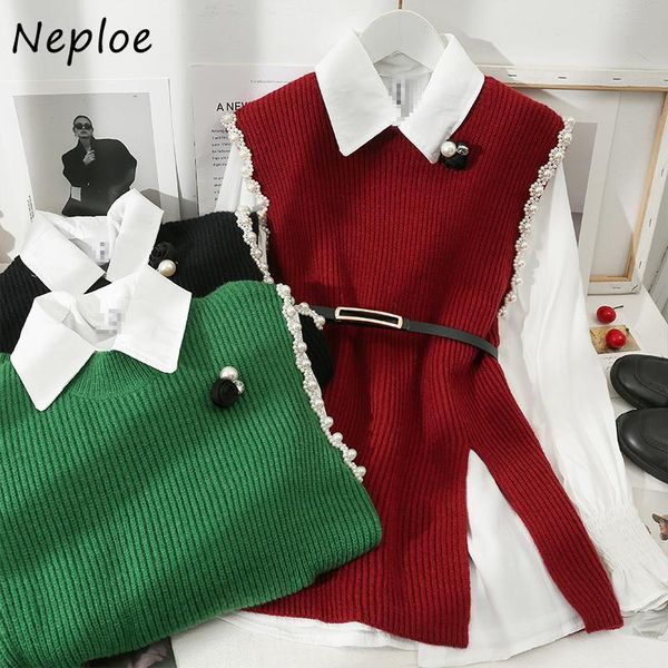 dress neploe stylish slit sleeveless outer belt waist knit sweater vest + turndown collar bottoming shirt sets women 2022 new, White
dress neploe stylish slit sleeveless outer belt waist knit sweater vest + turndown collar bottoming shirt sets women 2022 new, White