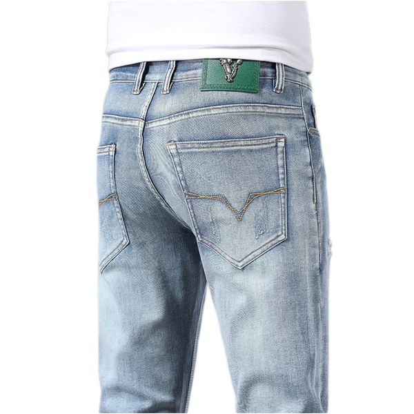men's jeans spring summer thin men slim fit european american high-end brand small straight double o pants f212-5, Blue
men's jeans spring summer thin men slim fit european american high-end brand small straight double o pants f212-5, Blue