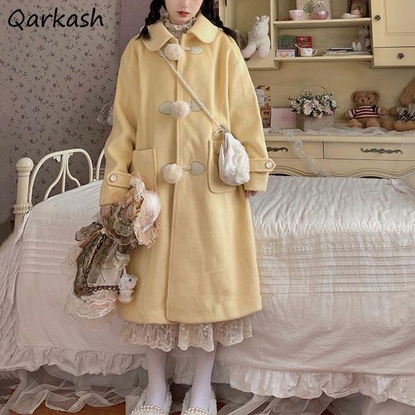 fur wool blends women sweet design solid yellow preppy style peter pan collar woolen korean coat pocket button up long outwear girls, Black
fur wool blends women sweet design solid yellow preppy style peter pan collar woolen korean coat pocket button up long outwear girls, Black