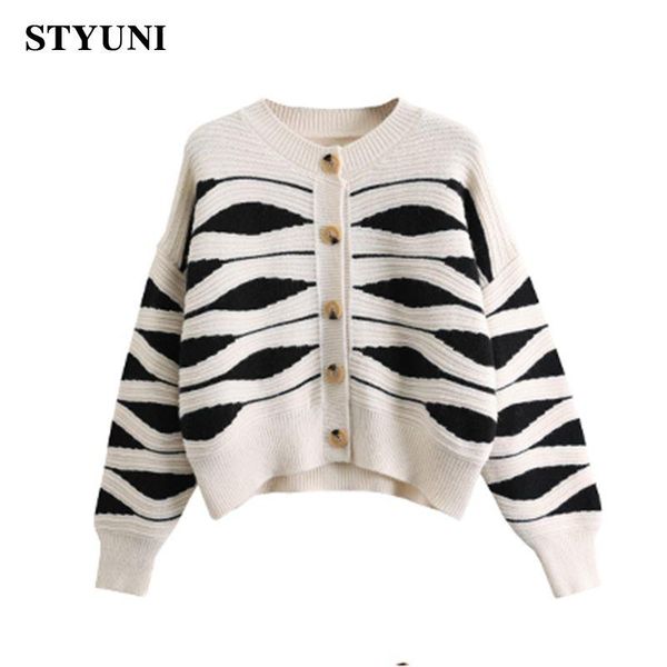 sweaters wavy striped round neck singlebreasted knitted women's cardigan vintage lantern sleeve korean fashion female short cardigan, White;black
sweaters wavy striped round neck singlebreasted knitted women's cardigan vintage lantern sleeve korean fashion female short cardigan, White;black