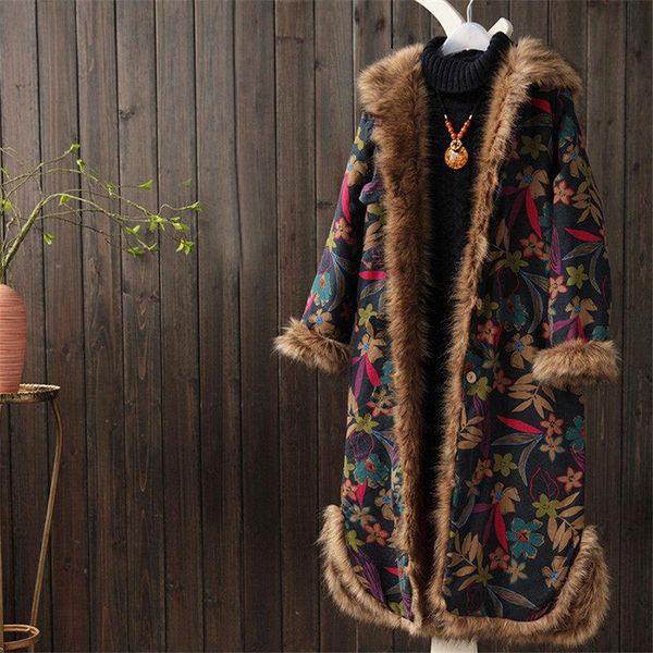 leather folk style women winter overcoat fur collar hooded loose vintage thicken cotton padded clothing oversized warm long coat m1623, Black
leather folk style women winter overcoat fur collar hooded loose vintage thicken cotton padded clothing oversized warm long coat m1623, Black