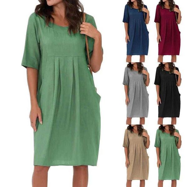 summer cotton and dress linen pleated pocket casual loose round neck short sleeve, Black;gray
summer cotton and dress linen pleated pocket casual loose round neck short sleeve, Black;gray
