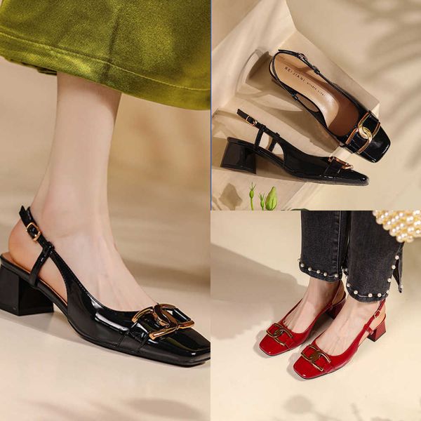 sandals sheepskin women's sandals patent leather metal buckle female single shoes classic thick middle heel square head ladies pump 230, Black
sandals sheepskin women's sandals patent leather metal buckle female single shoes classic thick middle heel square head ladies pump 230, Black