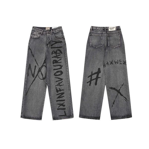 designer clothing denim pants galleryes depts ink splashing graffiti micro horn structure splicing casual loose jeans long men's women&, Blue
designer clothing denim pants galleryes depts ink splashing graffiti micro horn structure splicing casual loose jeans long men's women&, Blue
