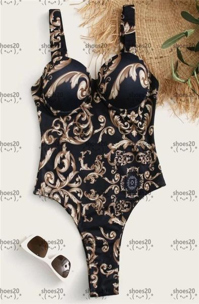 

retro print swimwear hipster padded push up women039s onepiece swimsuits outdoor beach swimming bandage travel vacation wear2249362