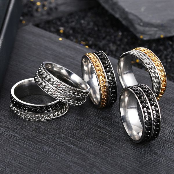fashion hiphop jewelry stainless steel mens ring designer punk double rotatable cuban link chain blue black silver 18k gold ring for man par, Golden;silver
fashion hiphop jewelry stainless steel mens ring designer punk double rotatable cuban link chain blue black silver 18k gold ring for man par, Golden;silver