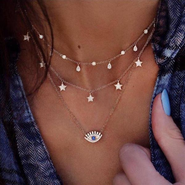 vintage gold color crystal water drop star eye pendant necklace for women boho charm layered necklaces collars 6384239e, Silver
vintage gold color crystal water drop star eye pendant necklace for women boho charm layered necklaces collars 6384239e, Silver