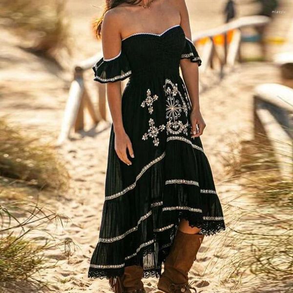 casual dresses lady strapless ruffled short sleeve desert dress fashion lace print low cut evening summer elegant long mujer, Black;gray
casual dresses lady strapless ruffled short sleeve desert dress fashion lace print low cut evening summer elegant long mujer, Black;gray