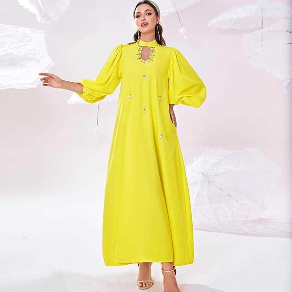 bright yellow lantern sleeve hand sewing drill dress middle east party, Black;gray
bright yellow lantern sleeve hand sewing drill dress middle east party, Black;gray