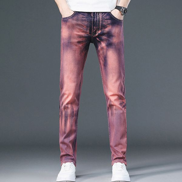 men's pants personalized red jeans slim fit young high elastic feet denim trousers all seasons date party fashion wear clothing, Blue
men's pants personalized red jeans slim fit young high elastic feet denim trousers all seasons date party fashion wear clothing, Blue