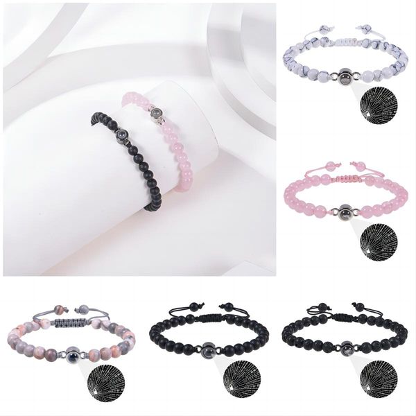 

Fashionable 100 Languages Projection Bracelet I Love You Pink Crystal Frosted Stone Love Bracelet Gift