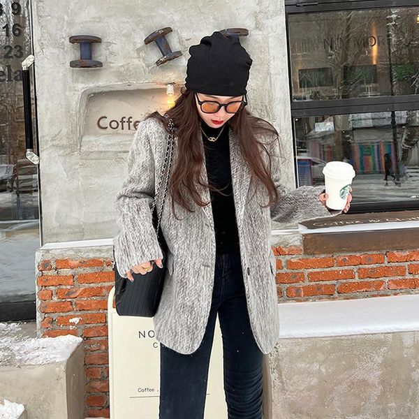fur vintage melange fleece gray woolenclothes blazer coat 2022 spring singlebreasted lapel loose casual long sleeve female outwear, Black
fur vintage melange fleece gray woolenclothes blazer coat 2022 spring singlebreasted lapel loose casual long sleeve female outwear, Black