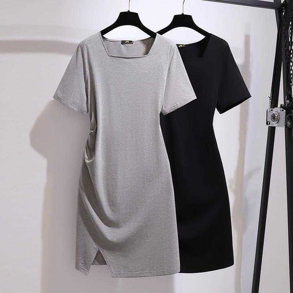 plump girls mid dress length square collar t shirt skirt summer design sense, Black;gray
plump girls mid dress length square collar t shirt skirt summer design sense, Black;gray