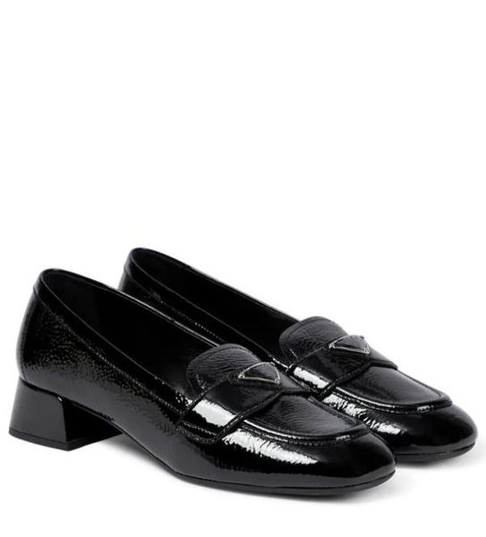 designer loafers women dress shoes luxury metal triangle logo patent leather loafer 35mm block heel square toes eu3541 with box3321657, Black
designer loafers women dress shoes luxury metal triangle logo patent leather loafer 35mm block heel square toes eu3541 with box3321657, Black