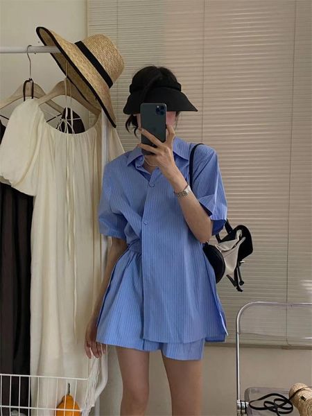 dress korean chic summer two piece set women loose striped shirt + elastic waist shorts suits casual ensemble femme 2 piece outfits, White
dress korean chic summer two piece set women loose striped shirt + elastic waist shorts suits casual ensemble femme 2 piece outfits, White