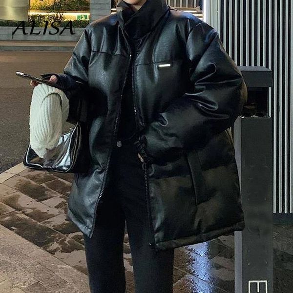leather women faux leather cotton padded jacket winter warm thicken oversized puffer coat woman streetwear stand collar parkas outwear, Black
leather women faux leather cotton padded jacket winter warm thicken oversized puffer coat woman streetwear stand collar parkas outwear, Black