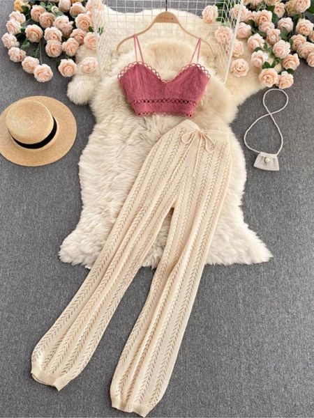 pants women korean style knitted pants sets summer 2022 elastic waist belt vacation elegant ladies beach a line two piece sets, White
pants women korean style knitted pants sets summer 2022 elastic waist belt vacation elegant ladies beach a line two piece sets, White