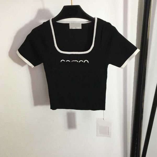 23ss womens designer clothing womens knits embroidered letter slim knit shirt short sleeve womens clothes a1, White
23ss womens designer clothing womens knits embroidered letter slim knit shirt short sleeve womens clothes a1, White