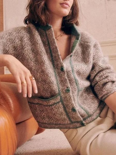 sweaters 2022 new women's contrast line cardigan coat ladies long sleeve oneck mohair blend singlebreasted casual knit jacket, White;black
sweaters 2022 new women's contrast line cardigan coat ladies long sleeve oneck mohair blend singlebreasted casual knit jacket, White;black