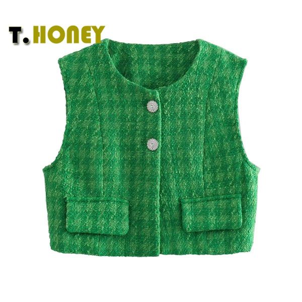 vests tellhoney fashion green texture tweed vest for women elegant waistcoat sleeveless jacket with pockets female vintage crop, Black;white
vests tellhoney fashion green texture tweed vest for women elegant waistcoat sleeveless jacket with pockets female vintage crop, Black;white