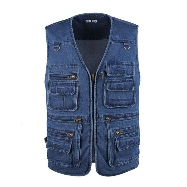 men's vests oversized denim men cotton sleeveless jackets blue casual fishing with many pockets size 10xl male 230420, Black;white
men's vests oversized denim men cotton sleeveless jackets blue casual fishing with many pockets size 10xl male 230420, Black;white