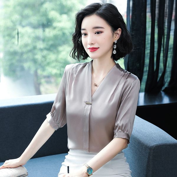 men's swimwear women silk shirt female summer shortsleeved v collar office ladies blouse pure color casual fashion work clothes h9150
men's swimwear women silk shirt female summer shortsleeved v collar office ladies blouse pure color casual fashion work clothes h9150