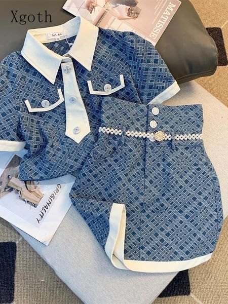 dress xgoth elegant blue 2pcs suit women designer niche streetwear 2022 summer shortsleeved shirt + high waist skirt twopiece sets, White
dress xgoth elegant blue 2pcs suit women designer niche streetwear 2022 summer shortsleeved shirt + high waist skirt twopiece sets, White