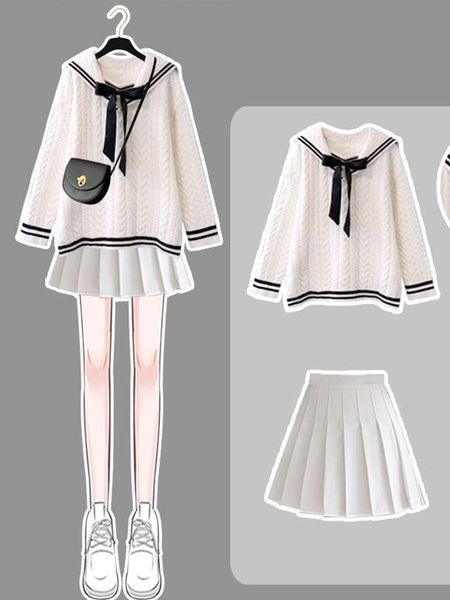 dress suit female large size women's autumn/winter 2022 knitted sweaters pleated skirt twopiece set korean clothes preppy style, White
dress suit female large size women's autumn/winter 2022 knitted sweaters pleated skirt twopiece set korean clothes preppy style, White