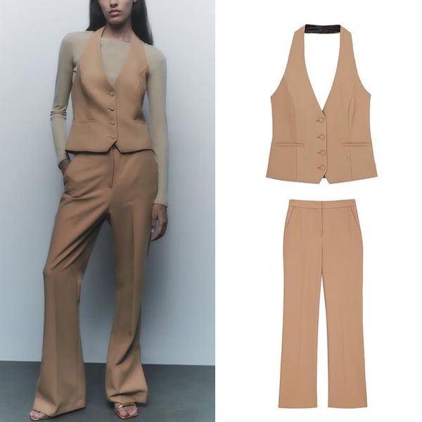 pants 2022 autumn women versatile sleeveless singlebreasted halterneck vest high waist slit straight trousers two piece set op2283, White
pants 2022 autumn women versatile sleeveless singlebreasted halterneck vest high waist slit straight trousers two piece set op2283, White