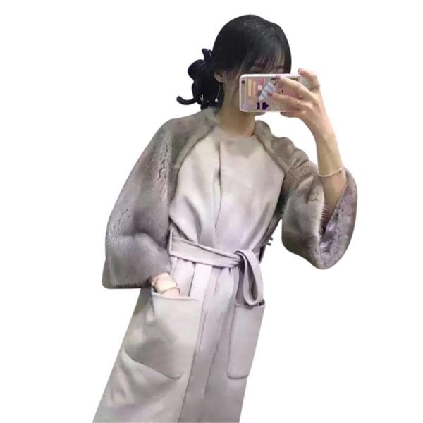 fur ms.minshu fashion women coat real mink fur sleeves wool and mink patchwork coat with belt and pockets for elegant lday, Black
fur ms.minshu fashion women coat real mink fur sleeves wool and mink patchwork coat with belt and pockets for elegant lday, Black
