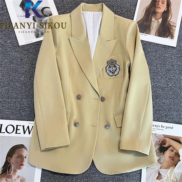pants spring autumn women blazer jackets double breasted embroidery fashion light yellow suit jacket loose blazers coat, White
pants spring autumn women blazer jackets double breasted embroidery fashion light yellow suit jacket loose blazers coat, White