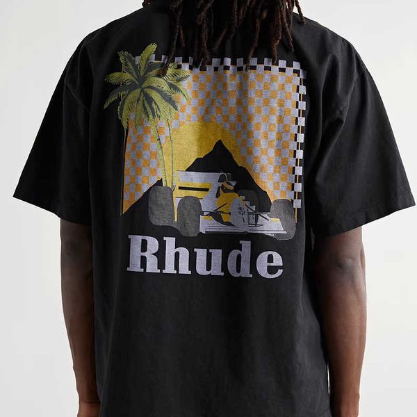 Image of Designer Fashion Clothing Tees Hip hop TShirts Rhude American Trend Brand Summer Coconut Racing Loose Casual Couple Summer Men&#039;s Half Sleeve T-shirt Streetwear