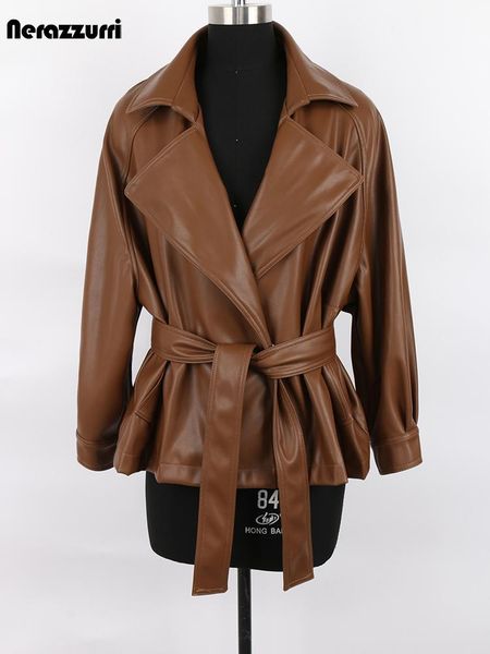 jackets nerazzurri spring autumn short brown black soft light faux leather jackets for women belt lapel casual loose korean fashion 2022, Black;brown
jackets nerazzurri spring autumn short brown black soft light faux leather jackets for women belt lapel casual loose korean fashion 2022, Black;brown