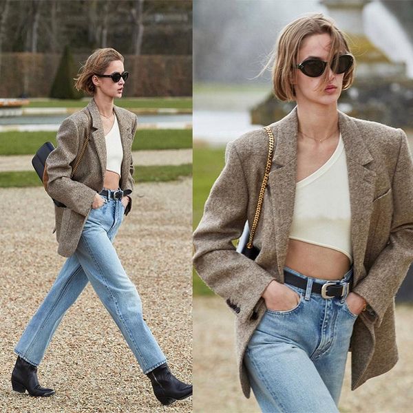 pants women's suit jacket wool suit collar spring and autumn temperament professional loose jacket, White
pants women's suit jacket wool suit collar spring and autumn temperament professional loose jacket, White