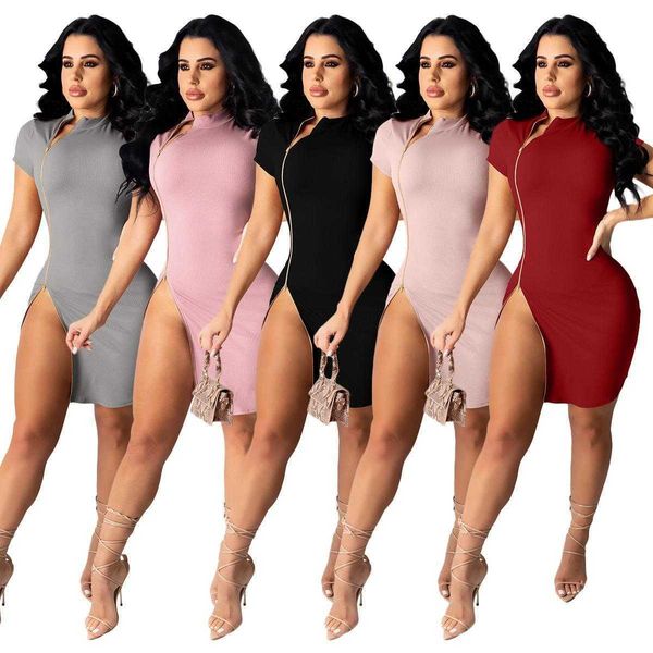 womens fashion casual dresses double headed zipper short sleeved a line dress, Black;gray
womens fashion casual dresses double headed zipper short sleeved a line dress, Black;gray