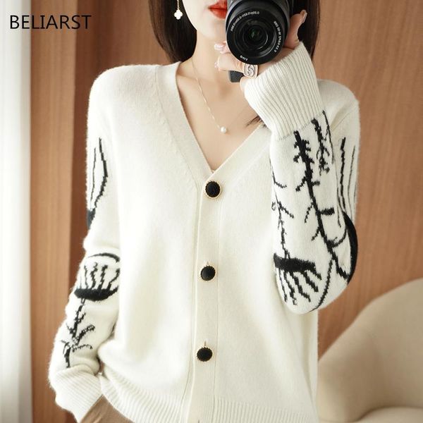 sweaters beliarst spring and autumn new jacket women's vneck cardigan slim fashion printing 100% pure wool knitted cashmere sweater, White;black
sweaters beliarst spring and autumn new jacket women's vneck cardigan slim fashion printing 100% pure wool knitted cashmere sweater, White;black