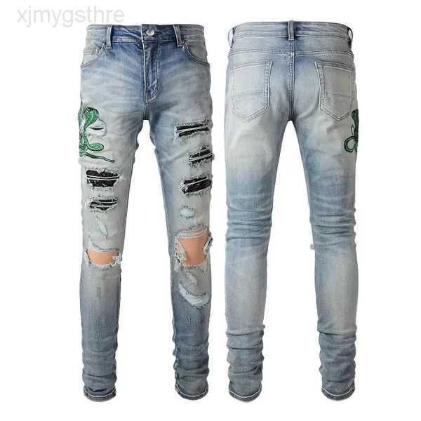 

mens jeans for guys rip slim fit skinny man pants orange star patches wearing biker denim stretch cult motorcycle trendy long straight hip h, Blue