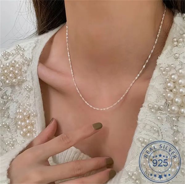 925 sterling silver necklace for women - delicate water wave chain for everyday wear
925 sterling silver necklace for women - delicate water wave chain for everyday wear