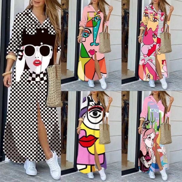 women maix dresses printed long sleeved casual dress button pocket long skirt, Black;gray
women maix dresses printed long sleeved casual dress button pocket long skirt, Black;gray