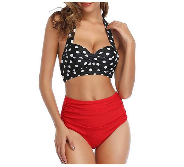 bikini set women two piece vintage swimsuit retro halter ruched high waist bikini push up bra bikini tummy control bottoms bathing suits, White;black
bikini set women two piece vintage swimsuit retro halter ruched high waist bikini push up bra bikini tummy control bottoms bathing suits, White;black